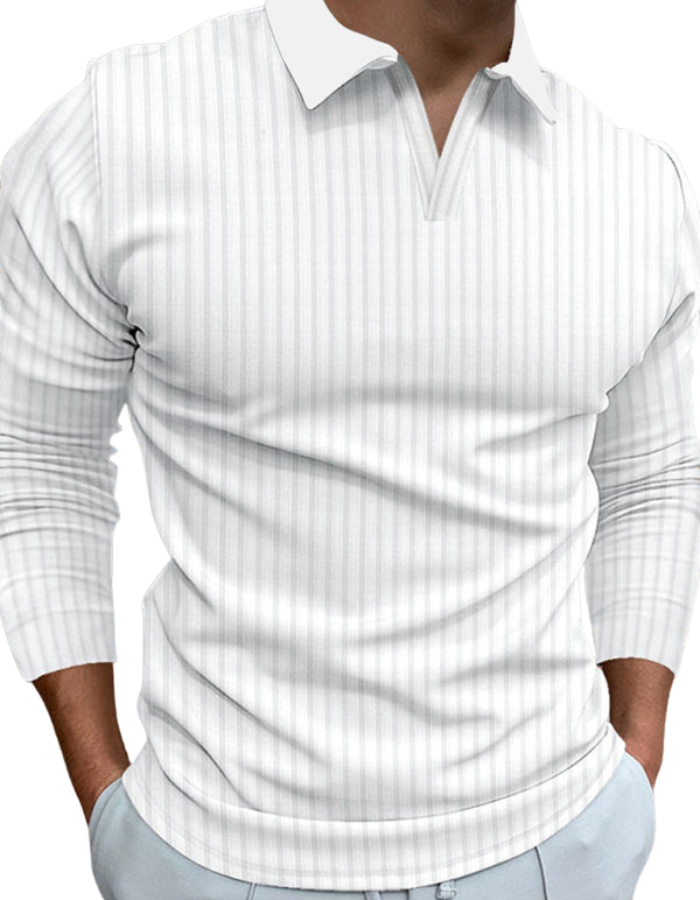 SHOPIQAT Casual Stand-Up Collar Stretch Vertical Strip Long-Sleeve V-Neck Polo Shirt - Premium from shopiqat - Just $8.250! Shop now at shopiqat